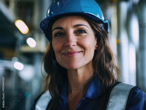 Woman in Hard Hat Factory