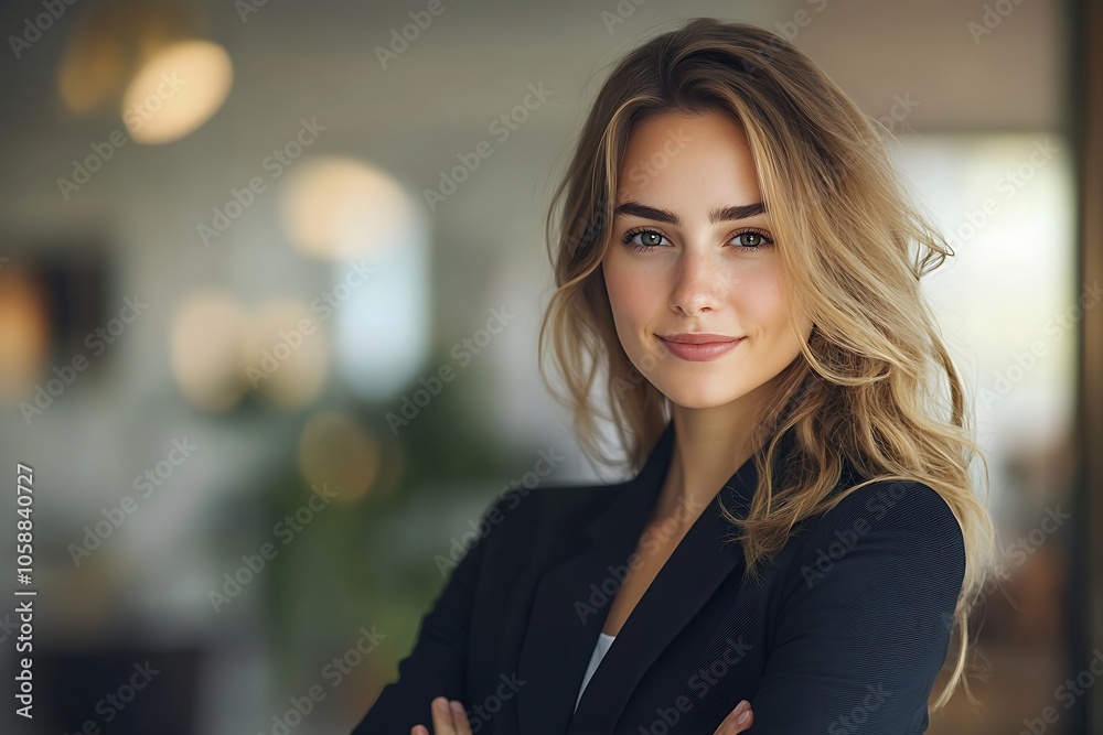 Smiling Businesswoman with Blonde Hair in Professional Attire Smiling Businesswoman with Blonde Hair in Professional Attire