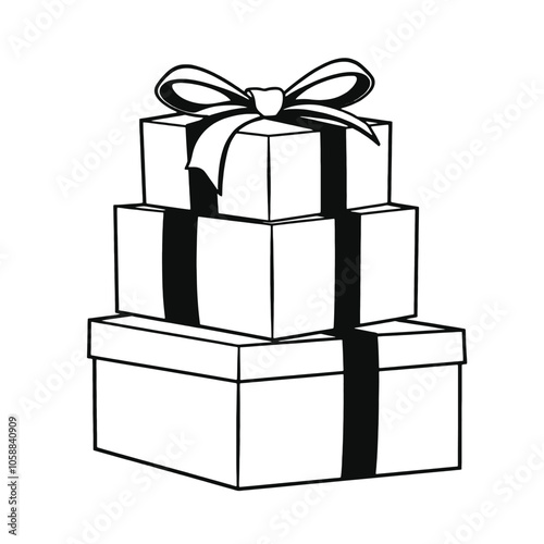 a black and white illustration of three gift boxes stacked on top of each other