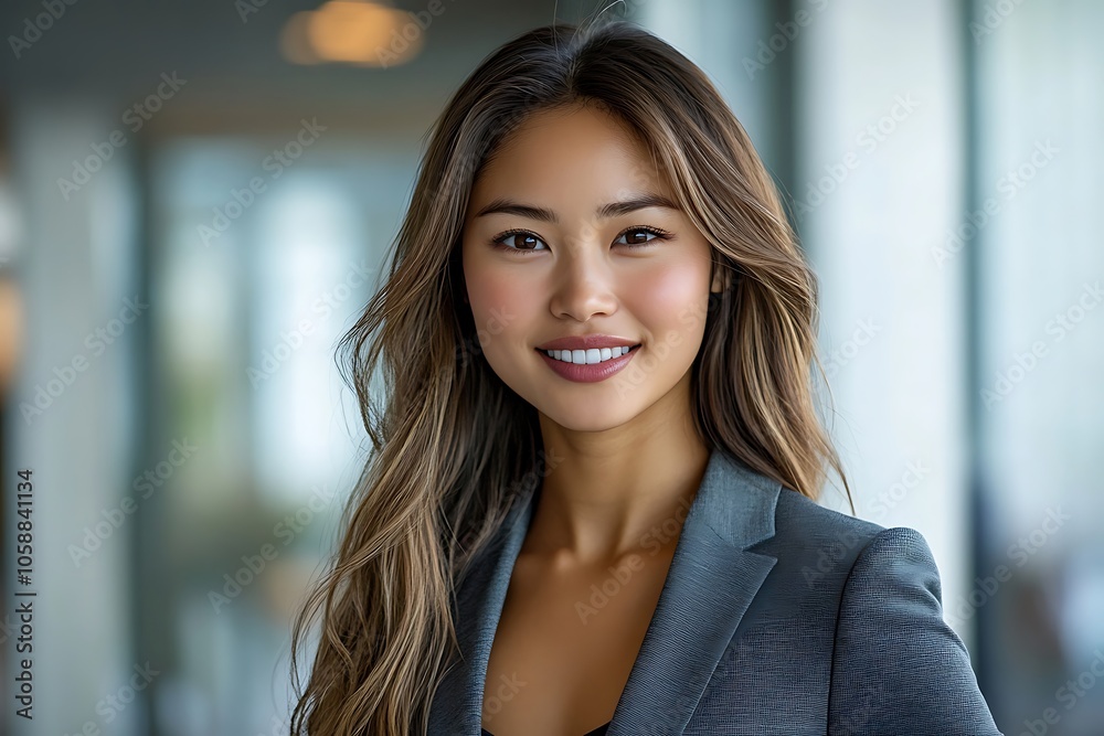 Smiling Businesswoman with Brown Hair and Lipstick Smiling Businesswoman with Brown Hair and Lipstick
