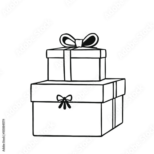 a black and white illustration of three gift boxes stacked on top of each other