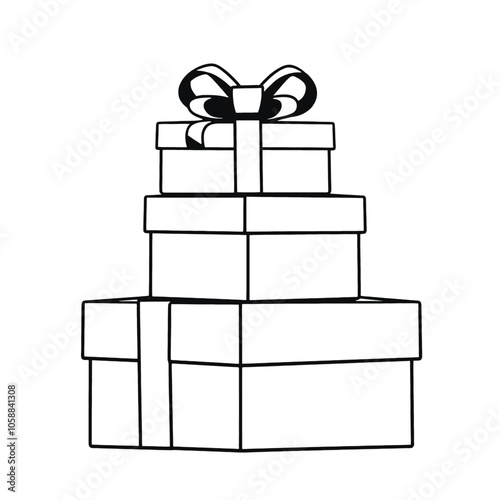a black and white illustration of three gift boxes stacked on top of each other