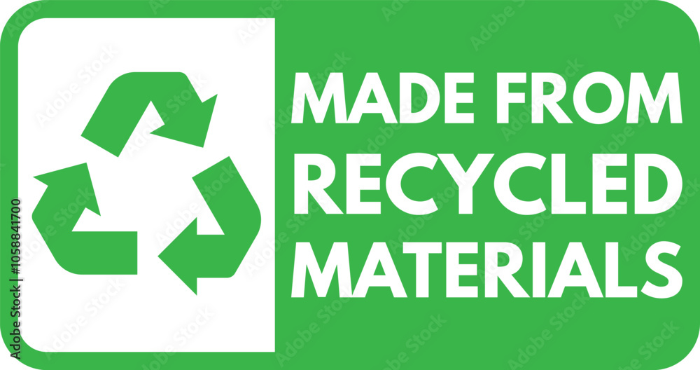 Made from recycled materials label isolated on white background . Green badge of made from recycled materials . Vector illustration Made from recycled materials label isolated on white background . Green badge of made from recycled materials . Vector illustration