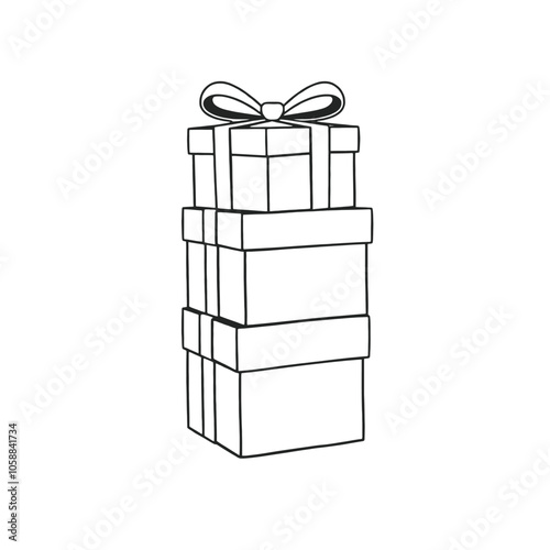 a black and white illustration of three gift boxes stacked on top of each other