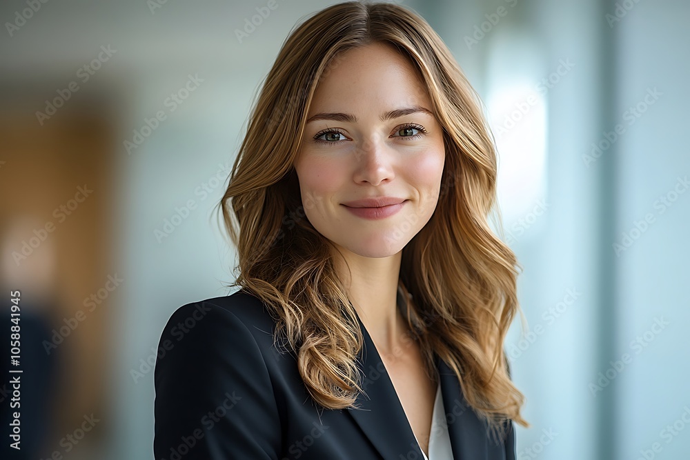 Smiling Businesswoman with Curly Hair in Black Suit Smiling Businesswoman with Curly Hair in Black Suit