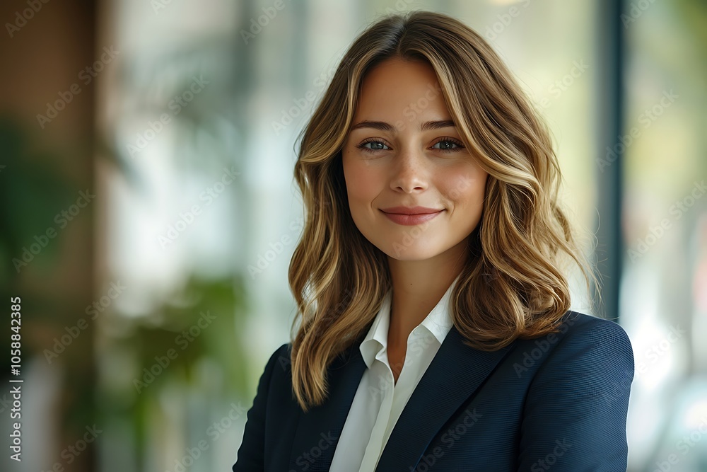 Smiling Businesswoman with Freckles in a Blue Blazer Smiling Businesswoman with Freckles in a Blue Blazer