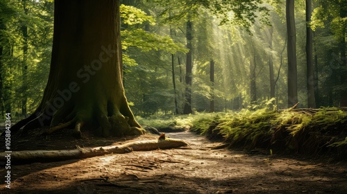 dappled tree falling in woods photo