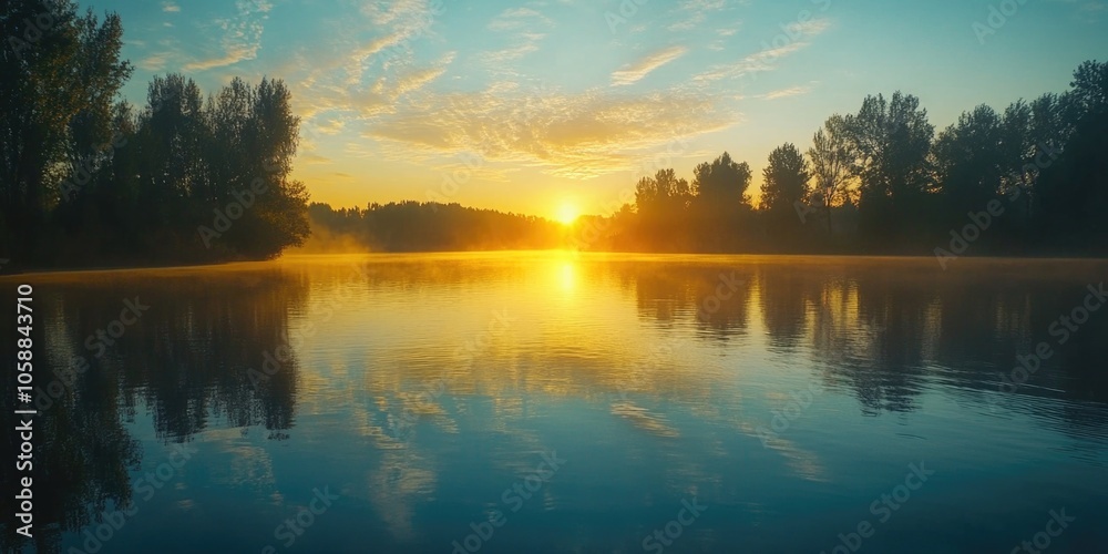Fototapeta premium Lake sunset with trees