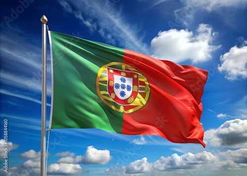 Portugal national flag on blue sky photo