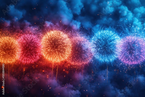 Colorful Fireworks Display in Night Sky