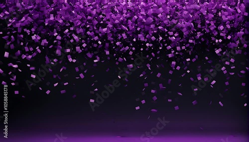 Purple confetti shower against dark background, creating a dynamic, festive effect that conveys celebration, joy, and excitement.
