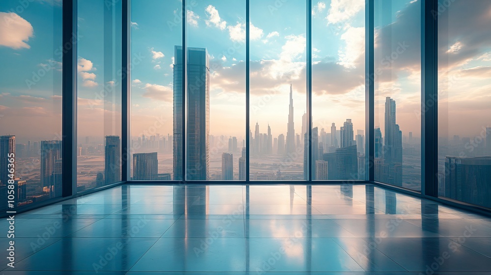 Fototapeta premium Urban Center in Manhattan and Dubai Featuring Pathways, Parking, and Road for Automotive Advertising