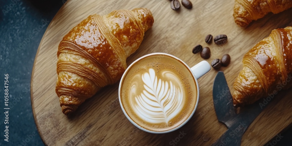 Coffee and Croissants on Table