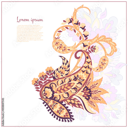 Paisley isolated. Card with paisley isolated for design. Floral vector pattern. Embroidery floral vector pattern.