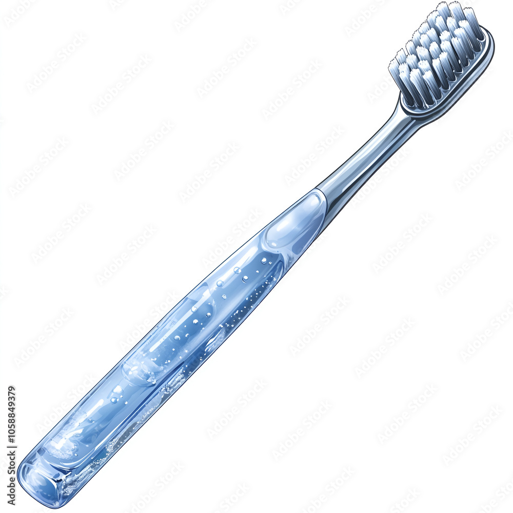 A blue toothbrush resting on a countertop with foamy toothpaste applied, ready for use during morning dental hygiene routine A blue toothbrush resting on a countertop with foamy toothpaste applied, ready for use during morning dental hygiene routine