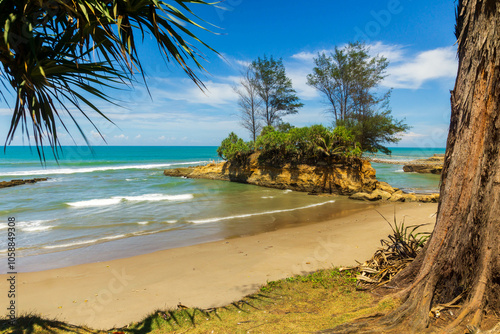 the natural beauty of Indonesia, the beautiful expanse of the Indian Ocean, the beautiful morning natural scenery of Indonesia in the form of a charming blue sea