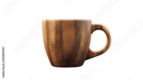  handcrafted wooden coffee cup with rich grain texture, simple design on transparent background