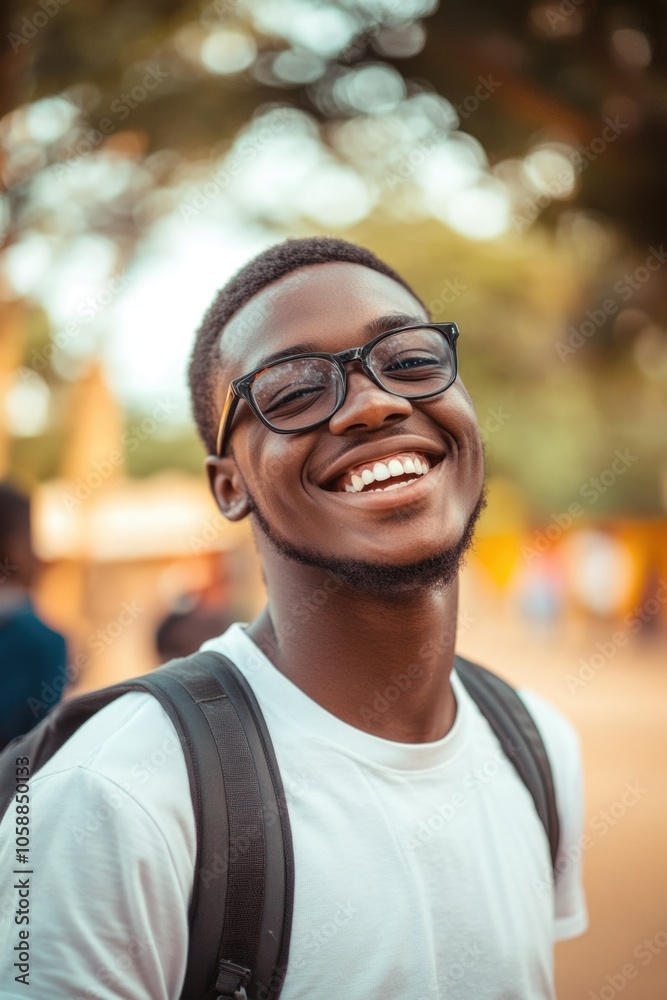 Man with glasses and backpack smiling