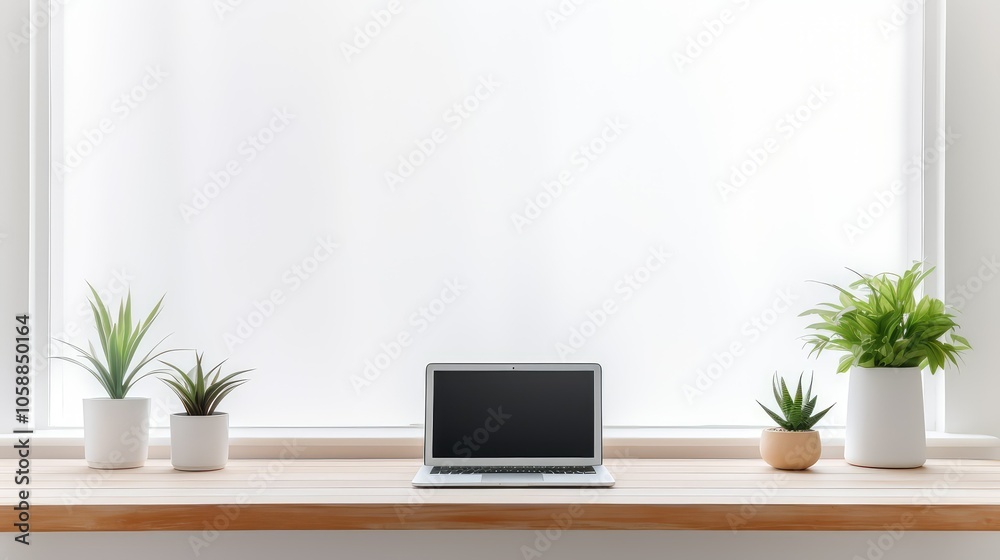 Fototapeta premium home laptop and plants