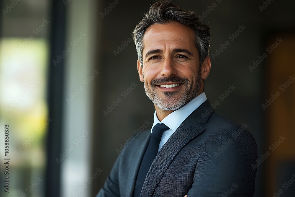 Smiling Corporate Leader with Gray Hair and Tie, Arms Crossed Smiling Corporate Leader with Gray Hair and Tie, Arms Crossed