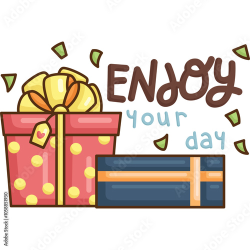 a vector of a enjoy your day text with birthday present