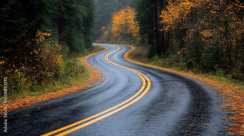 Solo traveler on a winding road, journey of self-discovery, endless possibilities