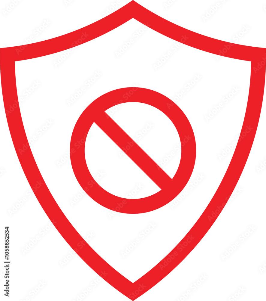 Red shield ban icon . Shield with prohibition sign . Restriction shield icon vector Red shield ban icon . Shield with prohibition sign . Restriction shield icon vector