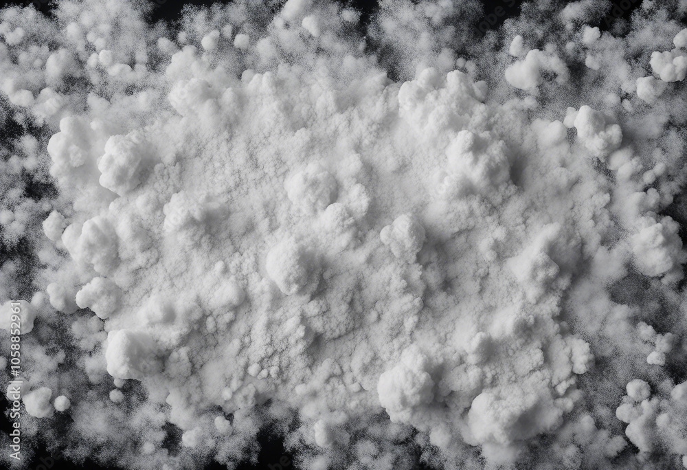 White powder isolated on black background top view with clipping path White powder isolated on black background top view with clipping path