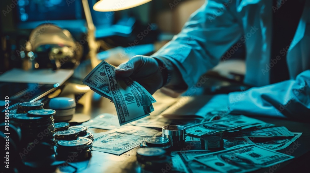 Fototapeta premium A money laundering operation being uncovered by financial investigators, highlighting the global impact of financial crimes