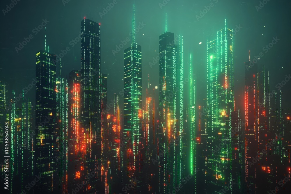 Futuristic neon-lit city skyline at night Futuristic neon-lit city skyline at night