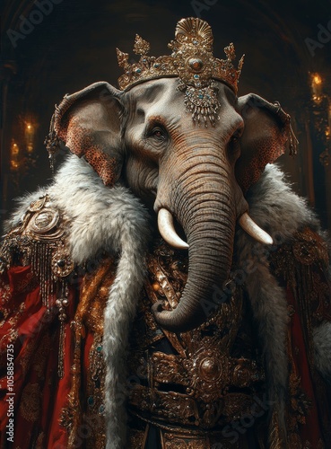 Regal Elephant in Ornate Royal Attire
 photo