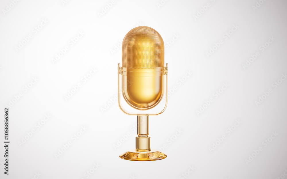 Golden glass microphone with white background, 3d rendering. Golden glass microphone with white background, 3d rendering.