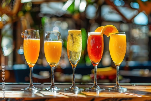 Brunch with Mimosa flight at bar restaurant