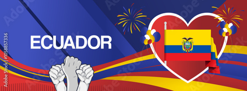 Ecuador independence day festive banner. Vibrant modern templates for holiday celebration, greeting card, billboard, and sport event backdrops. August 10th. Happy national day of Ecuador