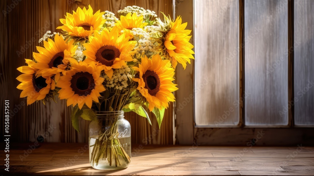 jar sunflowers on wood jar sunflowers on wood