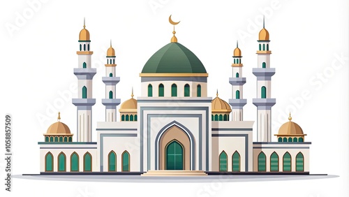 Elegant Mosque Icon Design for Web and App Use, Minimalist Style, White Background, Islamic Architecture Symbol, Perfect for Digital Platforms, Clean Lines, Vector Graphics, Contemporary Look