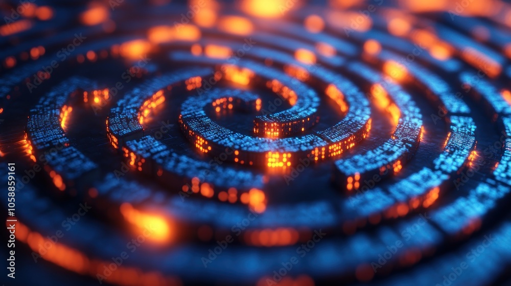 Abstract spiral of glowing orange lights on a dark background. Abstract spiral of glowing orange lights on a dark background.