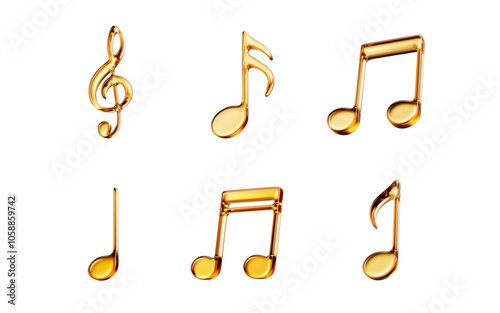 Obraz na plátně Golden glass music notes elements, 3d rendering.