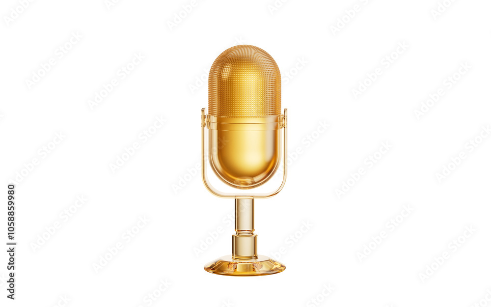 Golden glass microphone, 3d rendering. Golden glass microphone, 3d rendering.