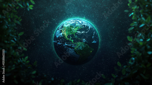 Earth surrounded by greenery, symbolizing sustainability and carbon reduction