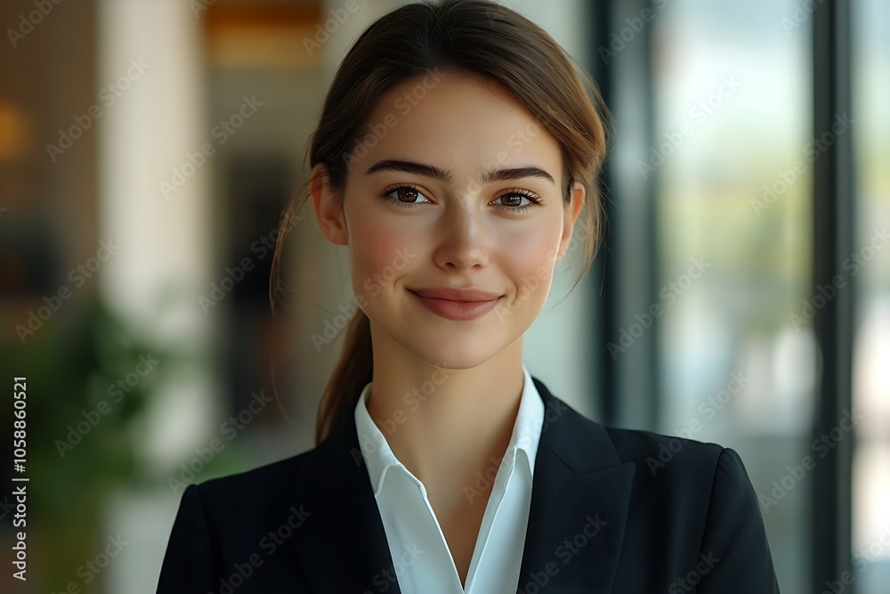 Smiling Young Businesswoman in Black Blazer Headshot Portrait Smiling Young Businesswoman in Black Blazer Headshot Portrait