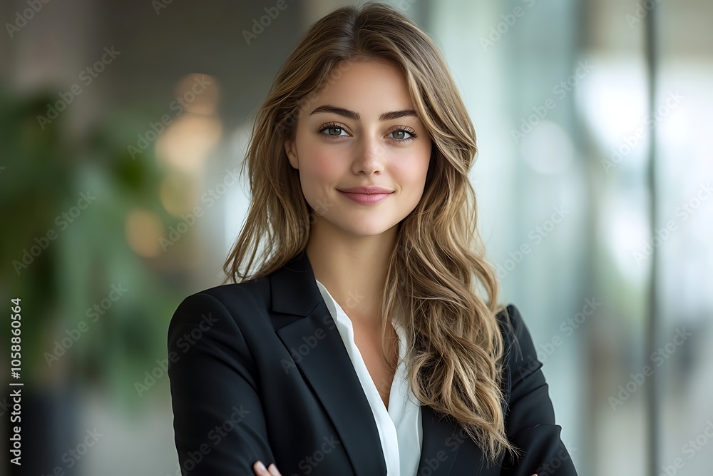 Smiling Young Businesswoman in Black Suit - Office Headshot Smiling Young Businesswoman in Black Suit - Office Headshot