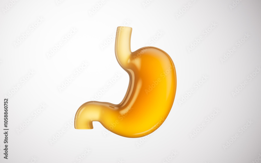 Transparent golden stomach organ, 3d rendering. Transparent golden stomach organ, 3d rendering.