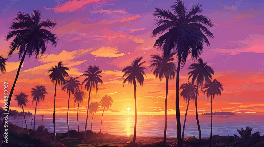 silhouette palm trees landscape silhouette palm trees landscape
