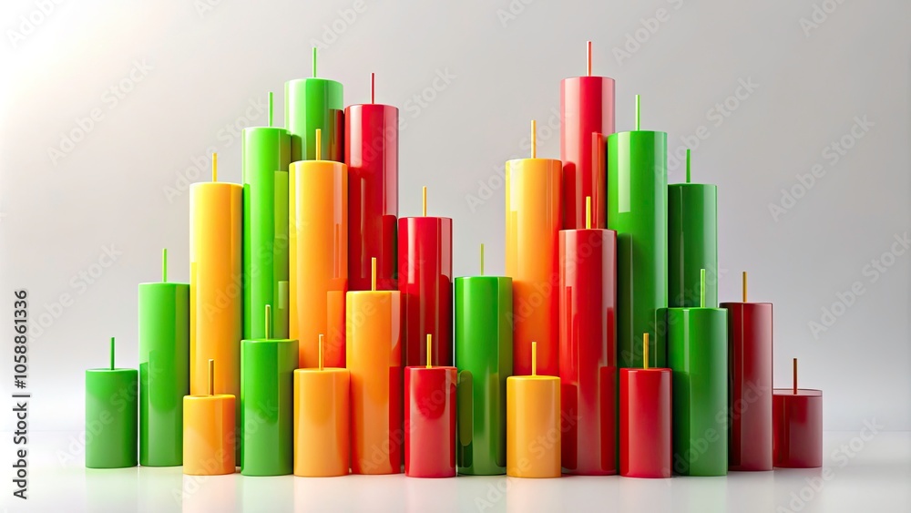 Fluctuating Stock Market Candles on White Background - Financial Trends Analysis Fluctuating Stock Market Candles on White Background - Financial Trends Analysis