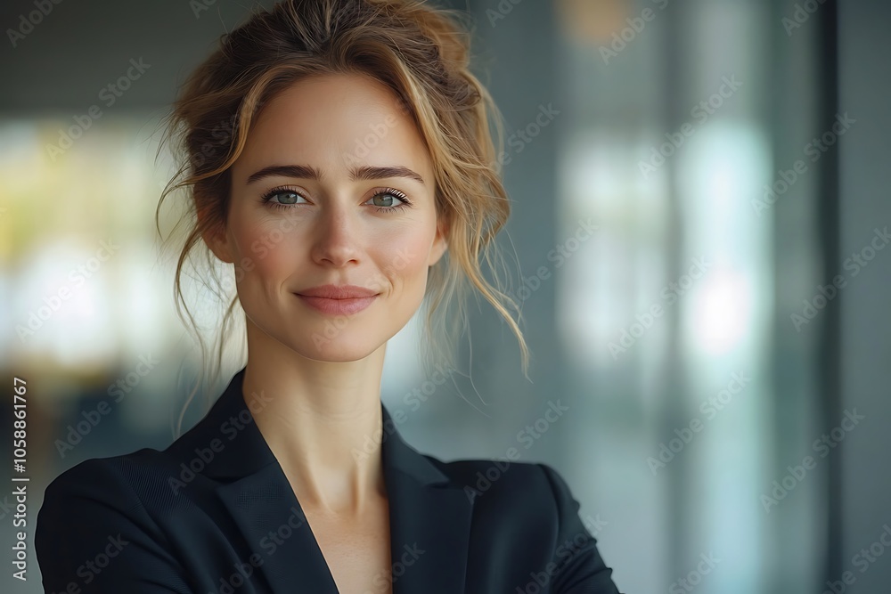 Stylish Businesswoman in Black Blazer with Confident Smile Stylish Businesswoman in Black Blazer with Confident Smile