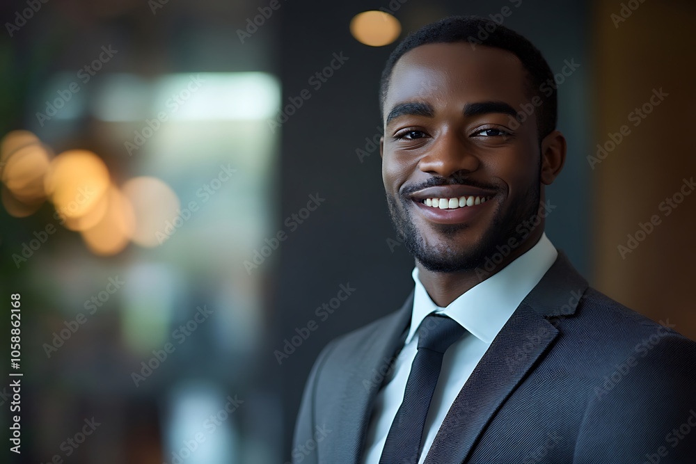 Successful Black Businessman in Suit with Tie, Smiling Headshot Successful Black Businessman in Suit with Tie, Smiling Headshot