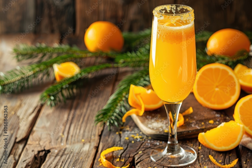 Fototapeta premium Orange mimosa drink on wood surface