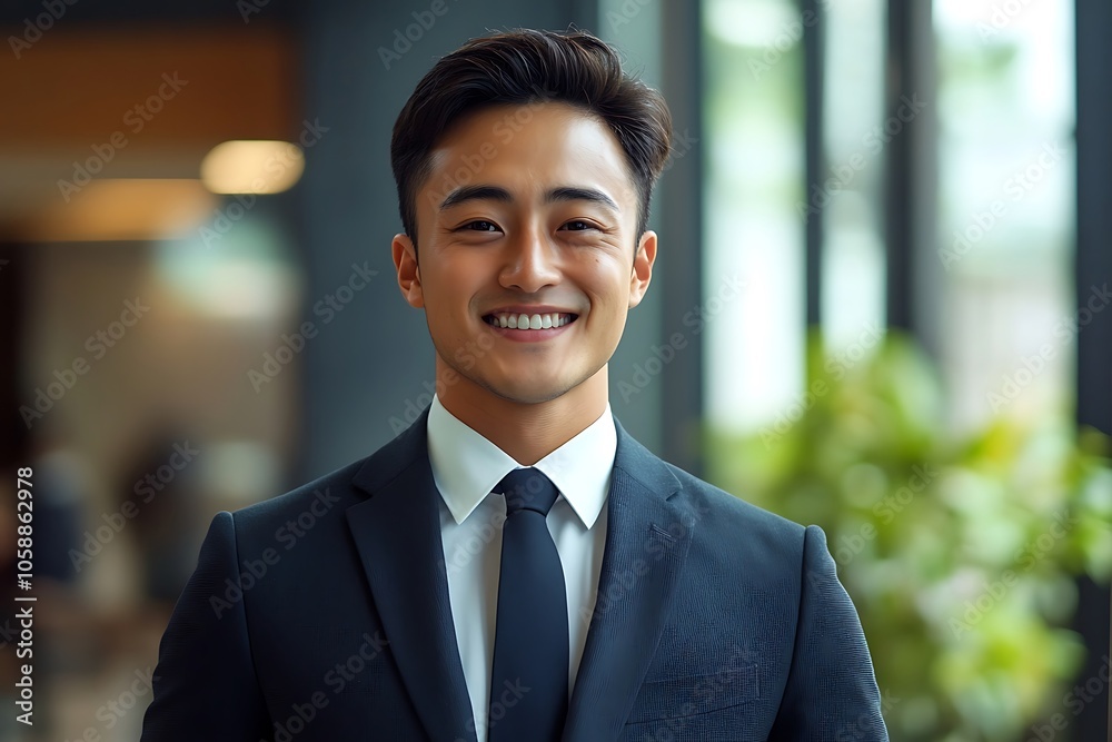 Successful Businessman in a Sharp Navy Blue Suit Smiling Successful Businessman in a Sharp Navy Blue Suit Smiling
