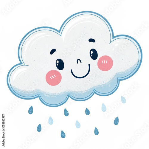 Cute cloud with rain. Cloud in cartoon style isolated on white background